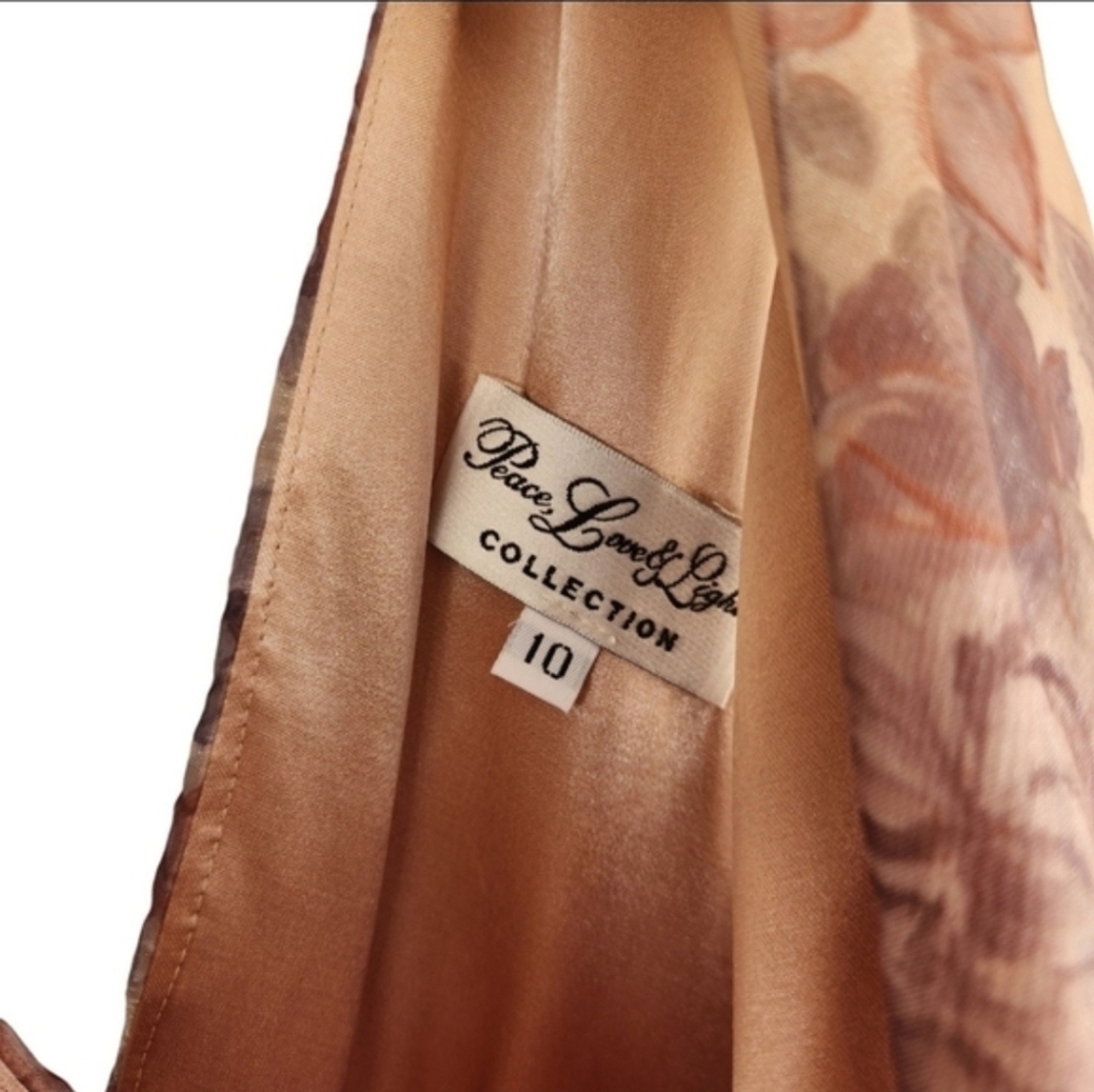 Peace Love and Light 1970 Vintage Floral Satin Maxi Dress Hippie Bohemian Formal - Picture 2 of 4